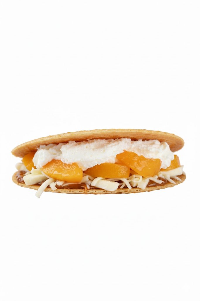 Oblea con arequipe, queso mozzarella y durazno